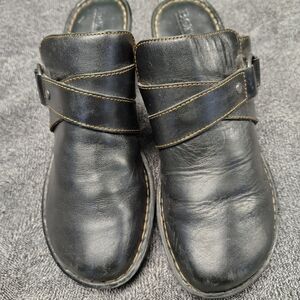 Born Women's Black Leather Clogs with Strap Detail